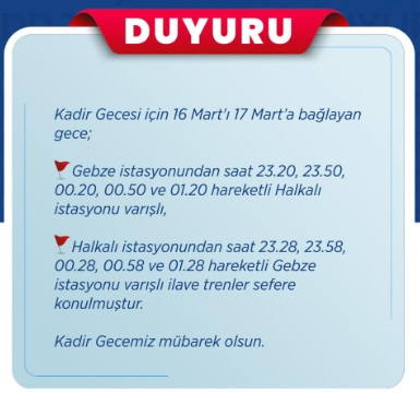 Kadir gecesi Marmaray seferleri