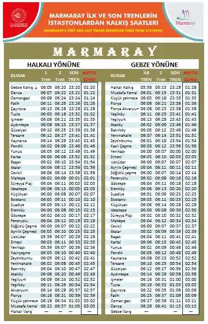 Marmaray Saatleri 2026-2